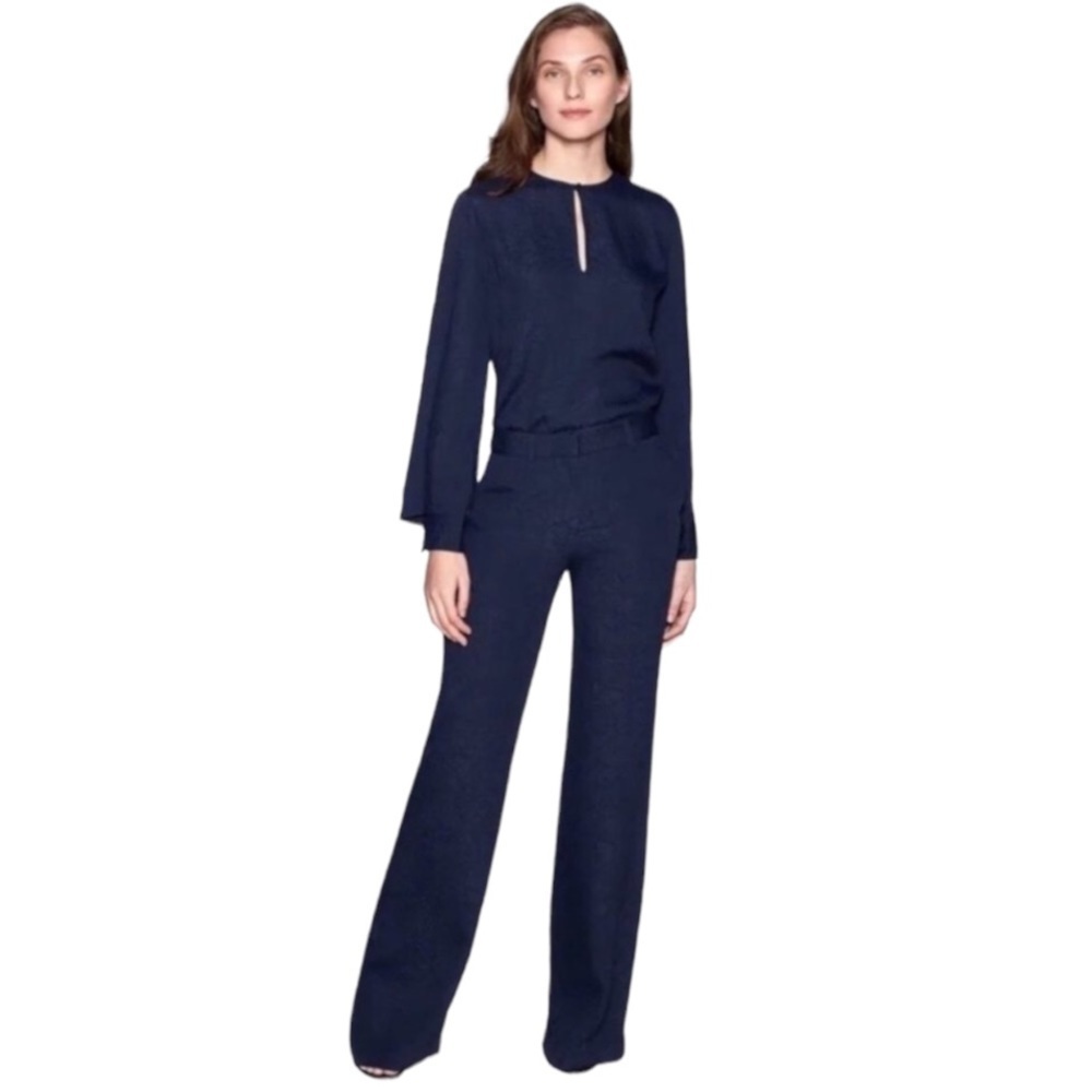 Equipment Arwen Floral Jacquard Navy Blue Wide Leg Trousers Pants NWT High Rise - Picture 3 of 8